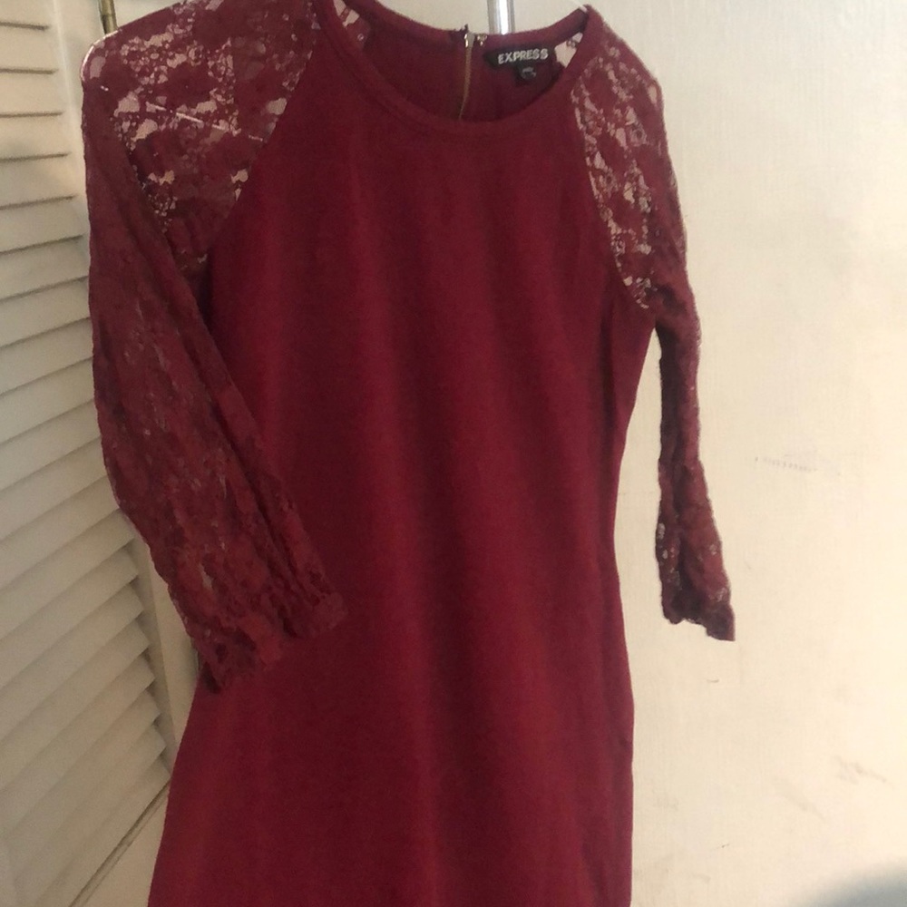 Burgandy L Express Bodycon Dress with Lace